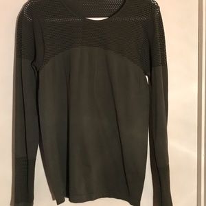 Long sleeve avocado top with lots of mesh detail